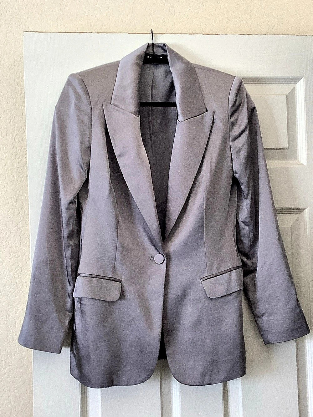 Express Satin One Button Blazer Women's grey satin